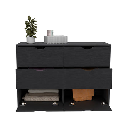 Black Wengue Finish Dresser Curio with Four Drawers and Display Space