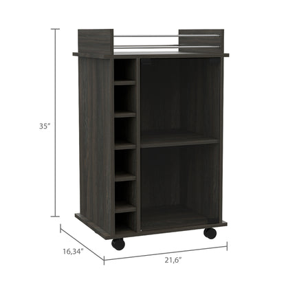 Espresso Bar Cart With Glass Door Cabinet Locking Casters