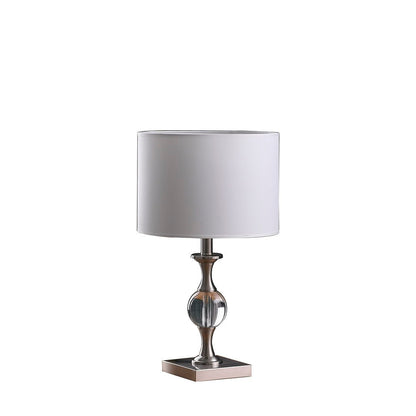 19.75-Inch Solid Crystal Orb Table Lamp with Metal Base, White Drum Shade, E26, 100W Max, Satin Nickel