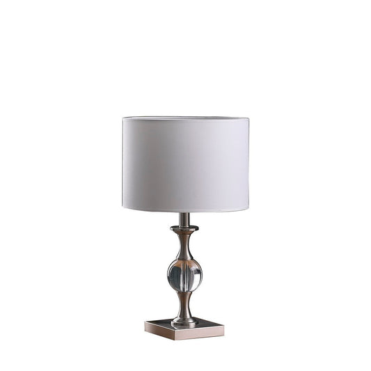 19.75-Inch Solid Crystal Orb Table Lamp with Metal Base, White Drum Shade, E26, 100W Max, Satin Nickel