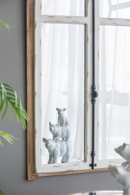 Carina Arched Window Frame Wall Mirror - 27.5" x 48" Distressed White Finish