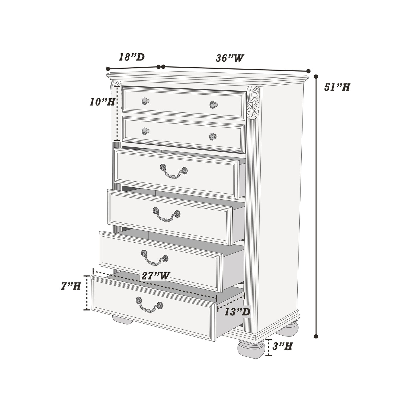 Elegant Antique Silver 5-Drawer Chest for Timeless Bedroom Storage