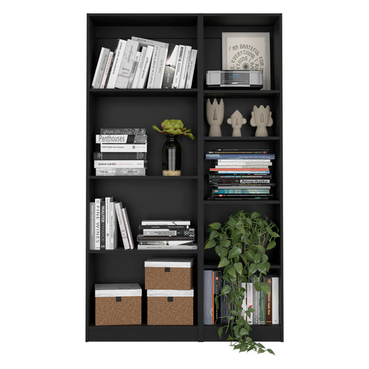Modern 2-Piece Black Bookcase Set with 9 Shelves for Living Room and Office Storage