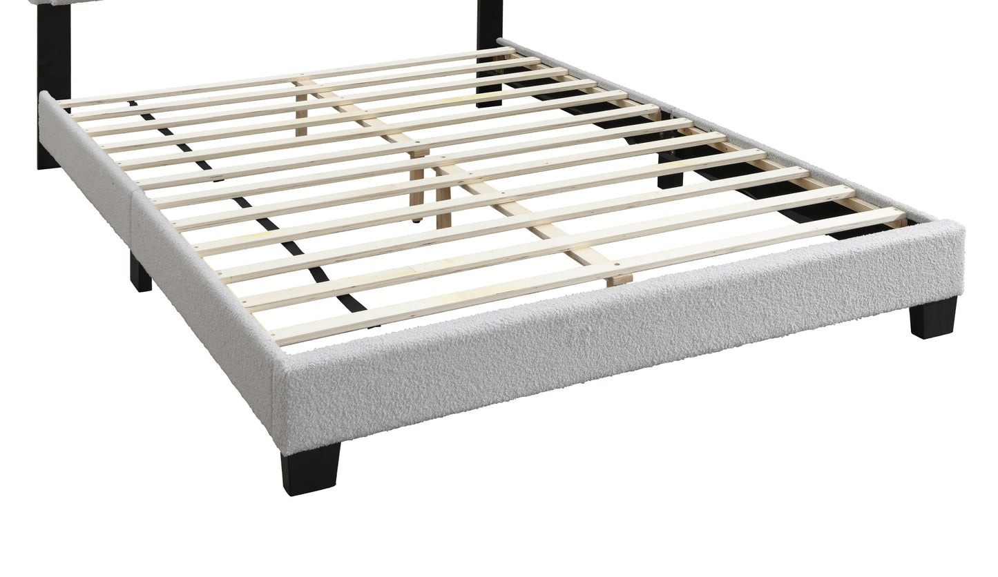 Elegant Light Gray Wool Upholstered Queen Bed with LED Channel Tufted Headboard