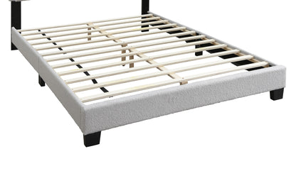 Elegant Light Gray Wool Upholstered Queen Bed with LED Channel Tufted Headboard