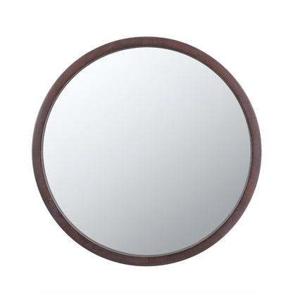 20-Inch Round Wall Mirror with Walnut Frame for Modern Home Decor