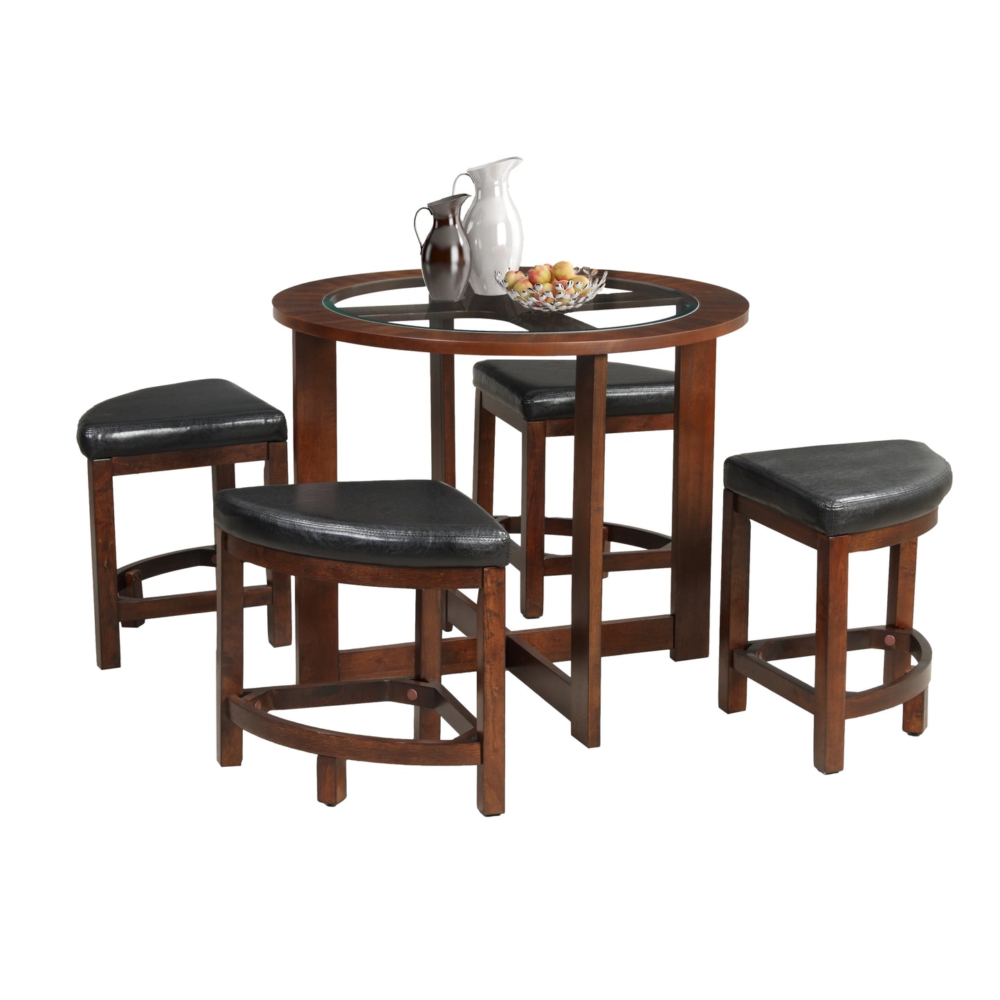 Cylina Solid Wood Glass Top Round Dining Table with 4 Chairs