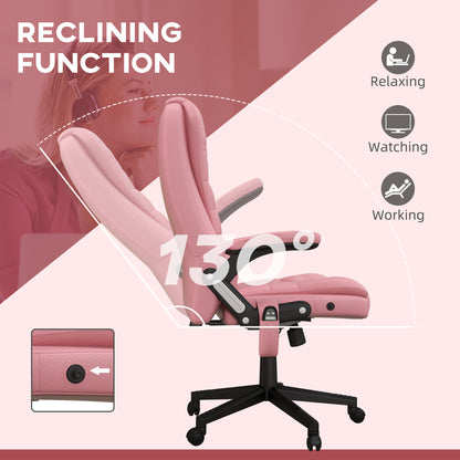 Pink High Back Massage Office Chair with Heated Recline and Remote Control - 6 Vibration Points, PU Leather