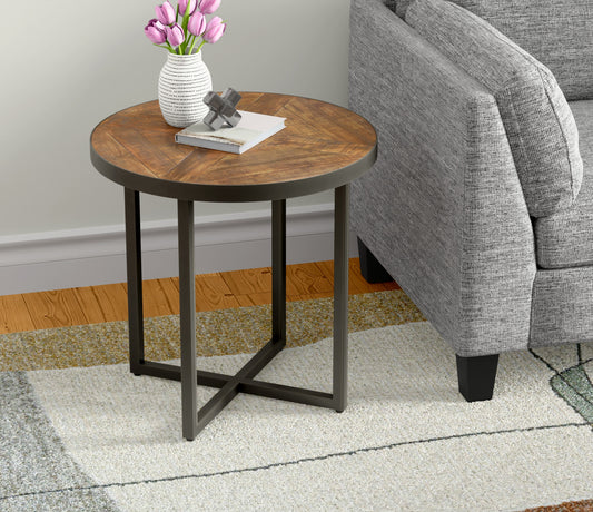 Solid Wood Round End Table, 24-Inch Diameter, 24-Inch High, Easy Assembly, Living Room Side Table Brown