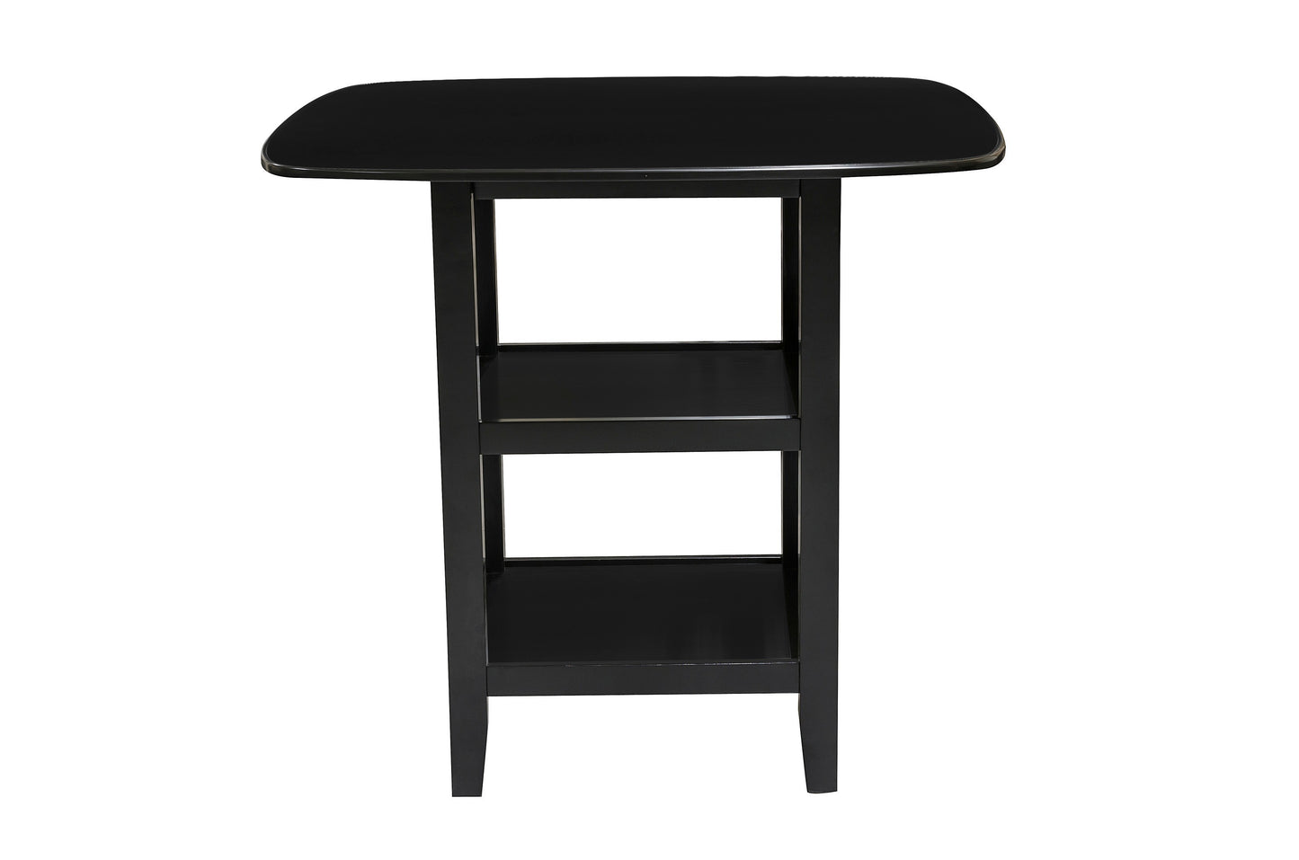 Black Finish 5pc Counter Height Set Dining Counter Height Table with Lower Shelves and 4x Chairs Set Faux Leather Upholstered Kitchen Dining Furniture