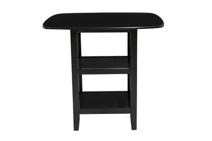 Black Finish 5pc Counter Height Set Dining Counter Height Table with Lower Shelves and 4x Chairs Set Faux Leather Upholstered Kitchen Dining Furniture