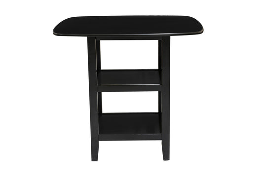 Black Finish 5pc Counter Height Set Dining Counter Height Table with Lower Shelves and 4x Chairs Set Faux Leather Upholstered Kitchen Dining Furniture