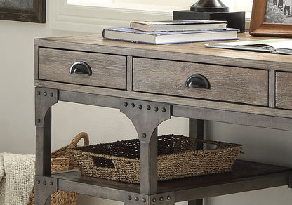 Industrial-Style 3-Drawer Writing Desk in Weathered Oak and Antique Silver