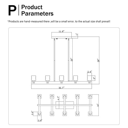 10-Light Pendant Chandelier for Dining Room & Kitchen Island, Farmhouse Metal, G9 Bulbs, Matte Black