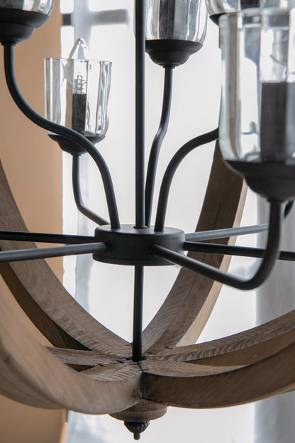 9-Light Globe Wood Chandelier with Adjustable Chain for Kitchen, Dining 31.5in Bulbs Not Included Brown