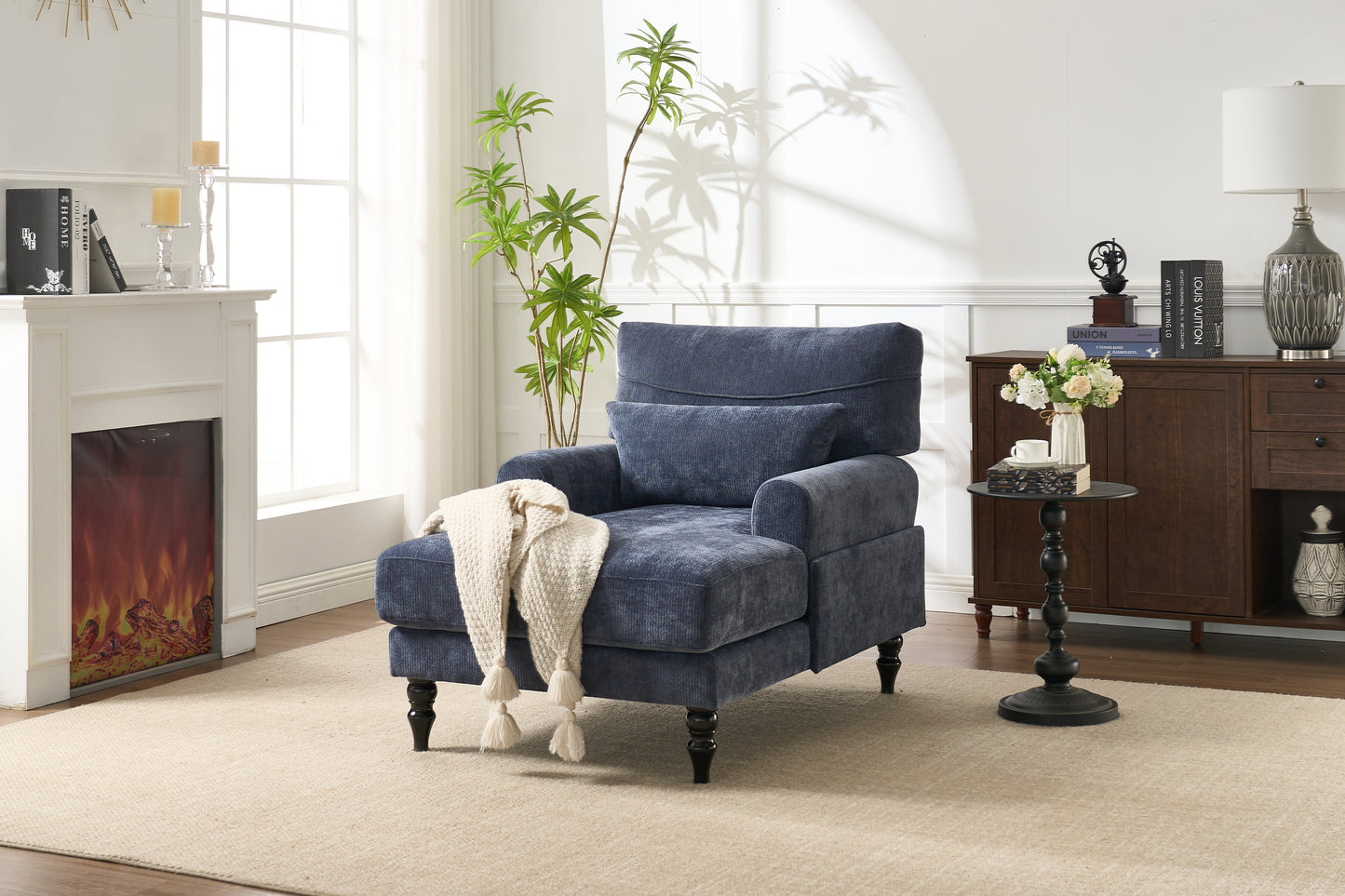 Chaise Lounge Sofa Recliner and Sleeper for Home and Office, Modern Upholstered Wood Frame, 303 lb, Blue