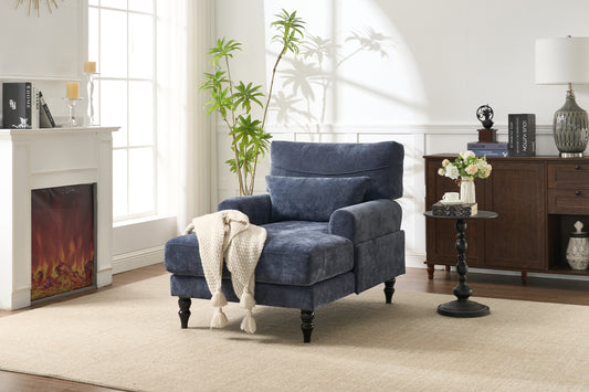 Chaise Lounge Sofa Recliner and Sleeper for Home and Office, Modern Upholstered Wood Frame, 303 lb, Blue