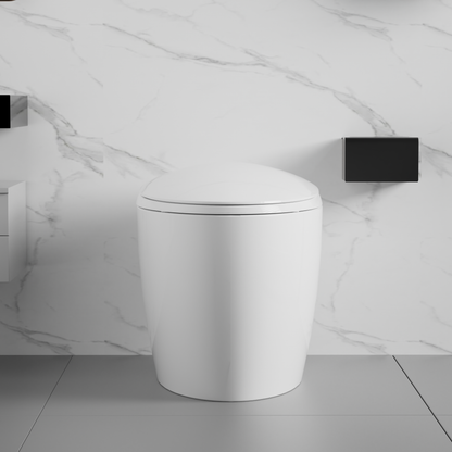 Advanced Intelligent One-Piece Smart Toilet with Integrated Bidet, Automatic Open/Close Seat, Foot Sensor Activation, LED Control Panel, Night Light, Warm Water Cleaning, and Air Drying – Modern White Design for Luxury Bathrooms