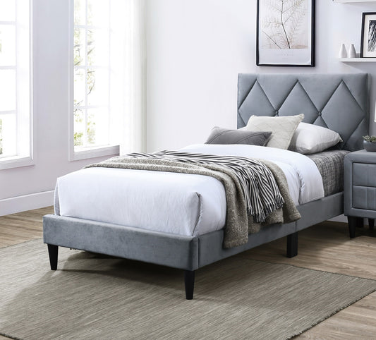 Luxurious Grey Velvet Full Size Bed with Adjustable Headboard for Youth Bedrooms