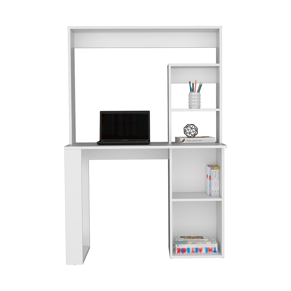 Compact White Desk with Hutch and Shelves