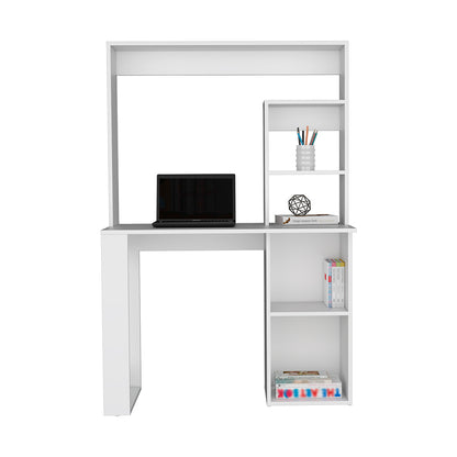 Compact White Desk with Hutch and Shelves