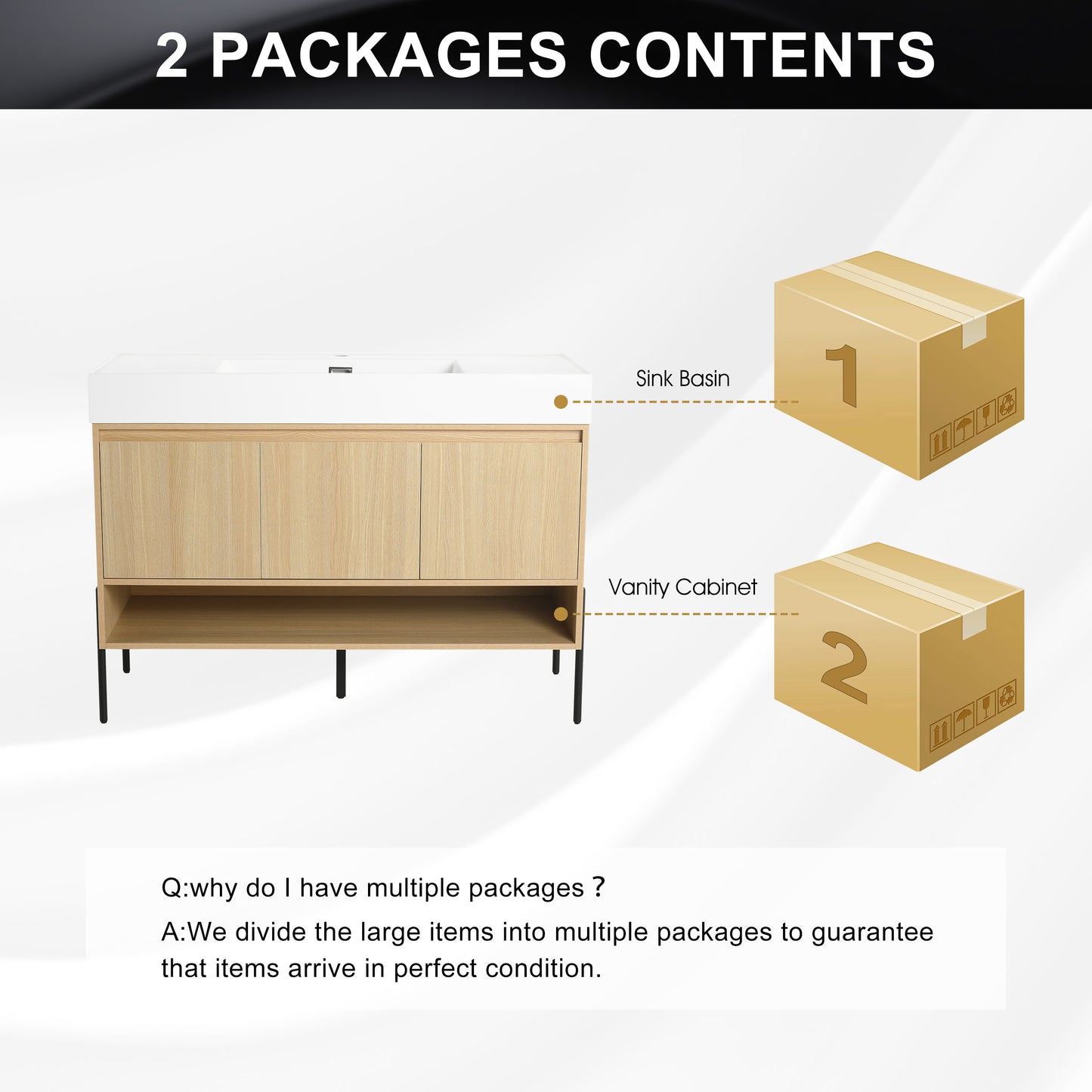 Modern Oak 48" Bathroom Vanity Set with Single Resin Sink and 3-Door Storage Cabinet