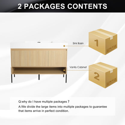 Modern Oak 48" Bathroom Vanity Set with Single Resin Sink and 3-Door Storage Cabinet