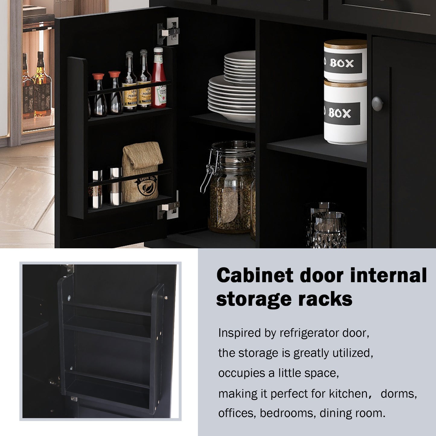 Black Kitchen Island Cart with Drop-Leaf Rubber Wood Top, Storage Cabinet, and Rolling Wheels