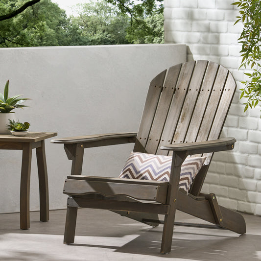Outdoor Adirondack Chair Made From Acacia Wood, 36.41 Inch Length, 30.31 Inch Width, 3 Inch Height, Assembled Gray