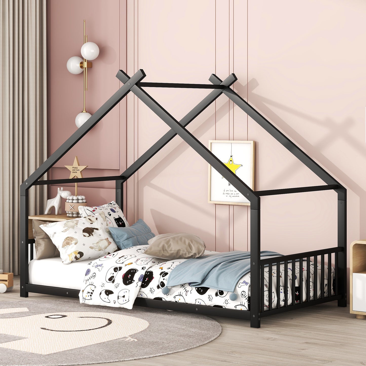 Black Twin Size Metal Playhouse Bed