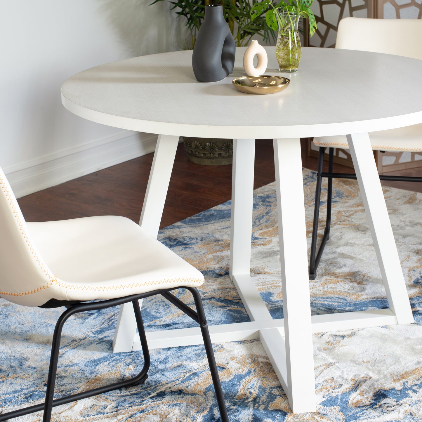 Round Dining Set 3 Piece Trestle Table And 2 Chairs White