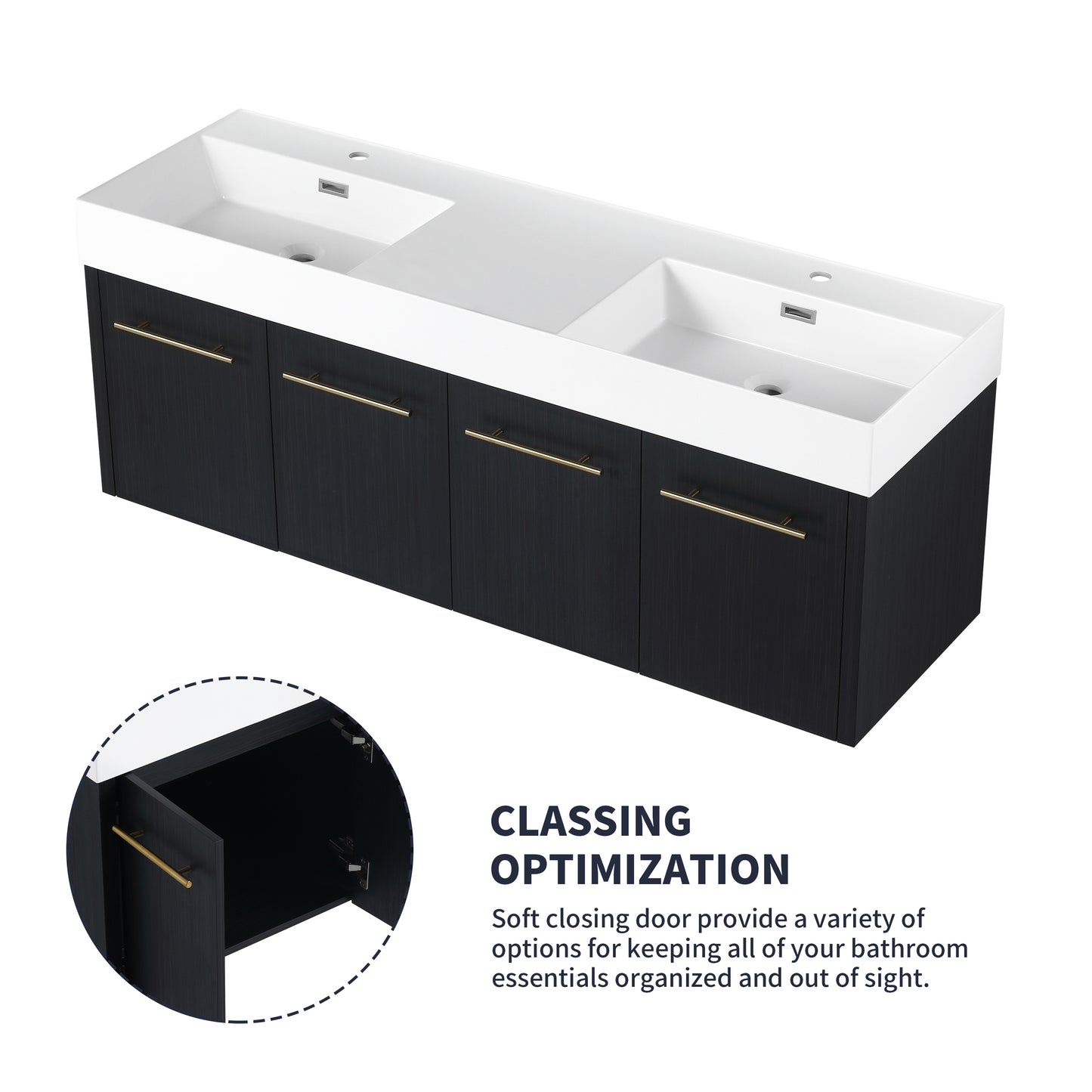 60-Inch Modern Wall-Mounted Bathroom Vanity with Double Resin Sink and Ample Storage
