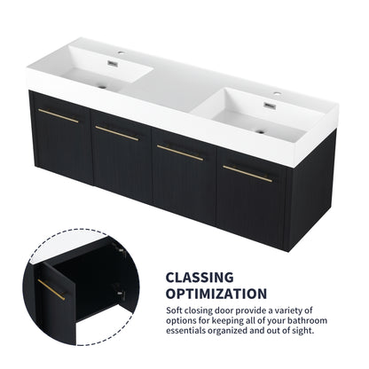 60-Inch Modern Wall-Mounted Bathroom Vanity with Double Resin Sink and Ample Storage