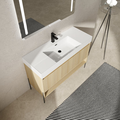 Modern Oak 48" Bathroom Vanity Set with Single Resin Sink and 3-Door Storage Cabinet