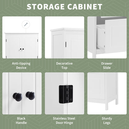 White MDF Bathroom Storage Cabinet with Adjustable Shelves, Two Doors, and Drawers