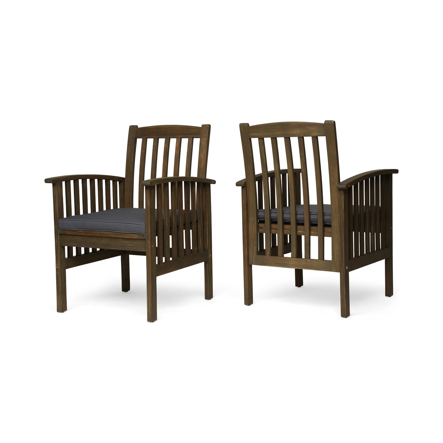 Acacia Dining Chair Set With Cushions 2 Piece For Indoor Outdoor Use 22.75 In L 25 In W Dark Grey