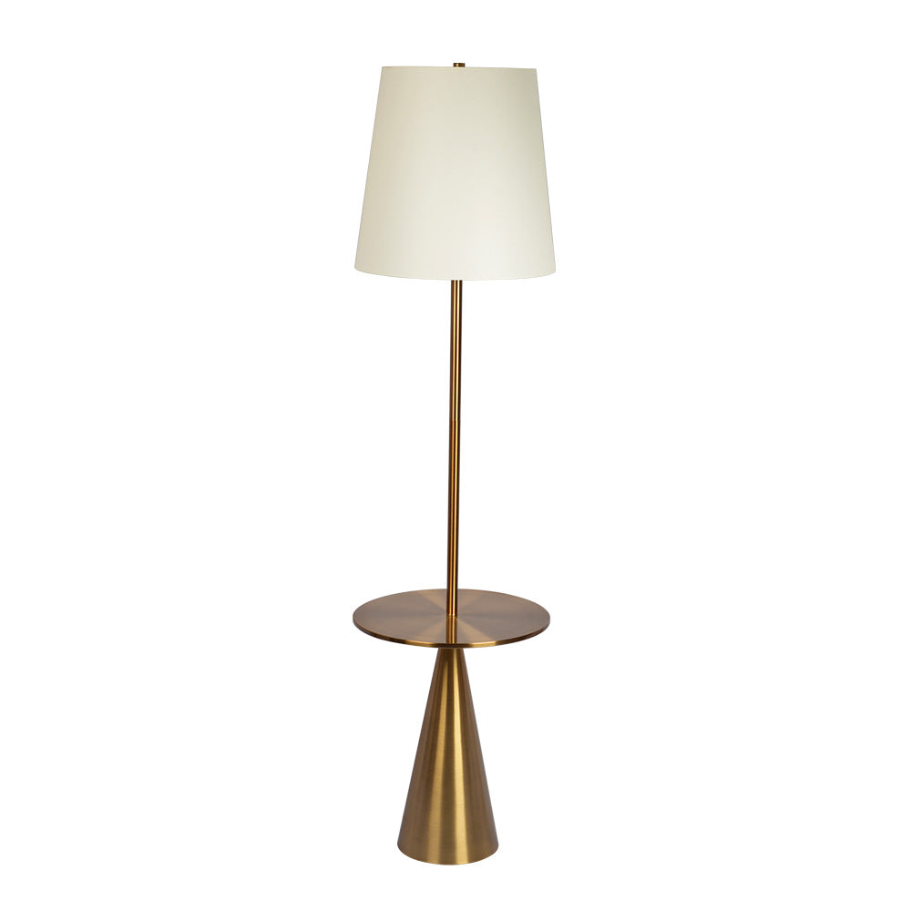 Modern Floor Lamp with Built-In Side Table and Linen Shade, 70-Inch Tall, Great for Living Room, Brass