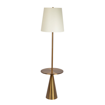 Modern Floor Lamp with Built-In Side Table and Linen Shade, 70-Inch Tall, Great for Living Room, Brass