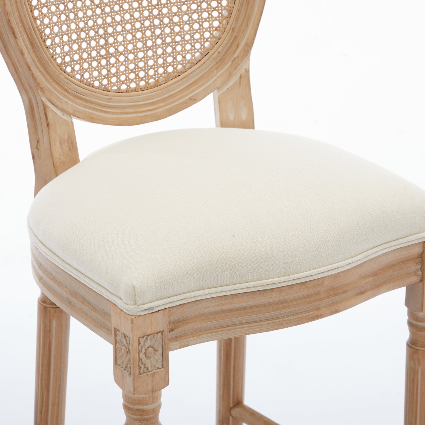 Solid Wood Bar Stools Set of 2 Beige Upholstered Seating