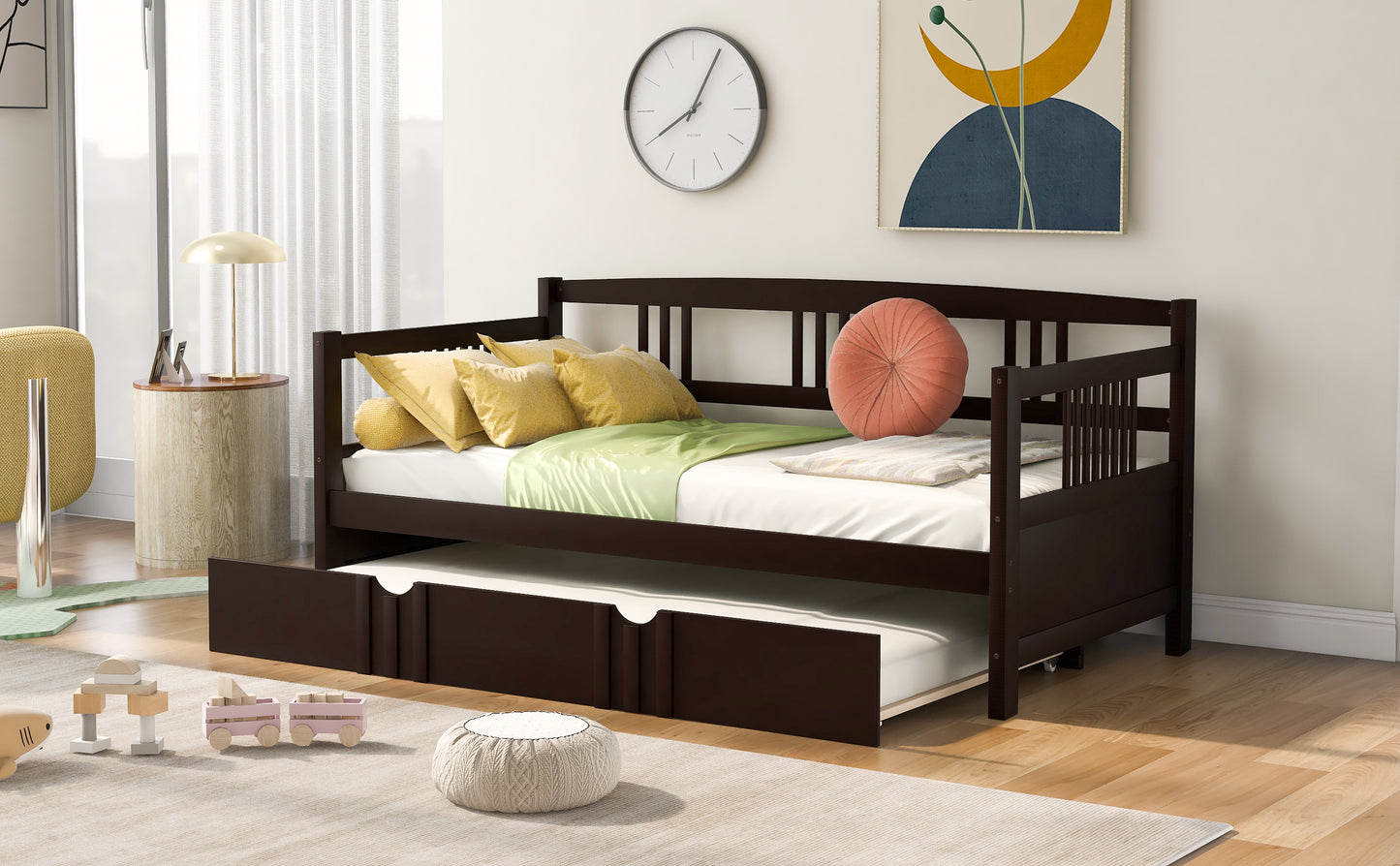 Espresso Twin Daybed with Trundle - Stylish Wood Frame for Space-Saving Comfort