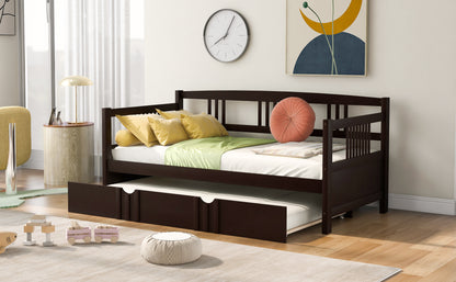 Espresso Twin Daybed with Trundle - Stylish Wood Frame for Space-Saving Comfort
