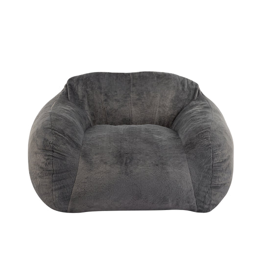 Indoor Bean Bag Chair with Shredded Memory Foam Filling, 48 x 41 x 27 Inches, Faux Fur Cover Gray